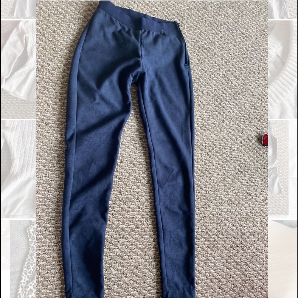 Suede dark blue leggings